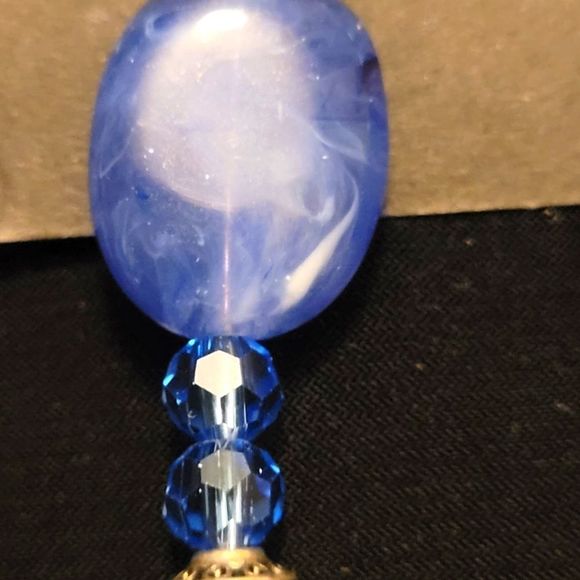 Blue and Gold Beaded Earrings - Picture 2 of 2